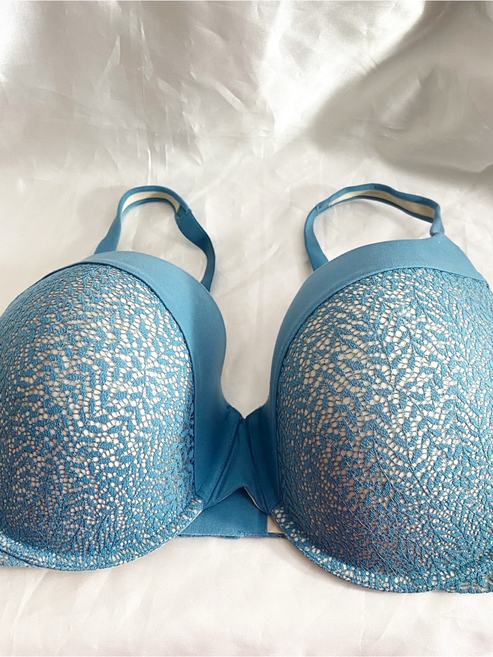 Victoria's Secret Perfect Shape Full Coverage Teal Lace Trim Underwire Bra 40DDD